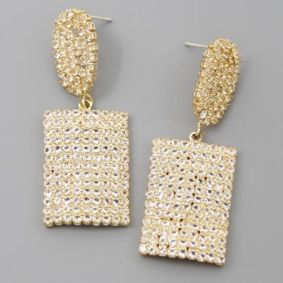 Sparkly Cubic Zirconia Rectangular Drop Earrings - Picture 1 of 15